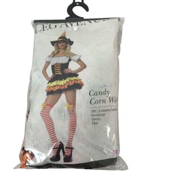 Leg Avenue Dresses & Skirts - Candy Corn Witch Costume Corset Dress Hat Stockings Black Orange Yellow Small